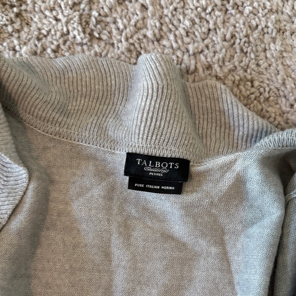 Talbots Light Gray Ruffle-Trim Open Cardigan - Picture 2 of 2